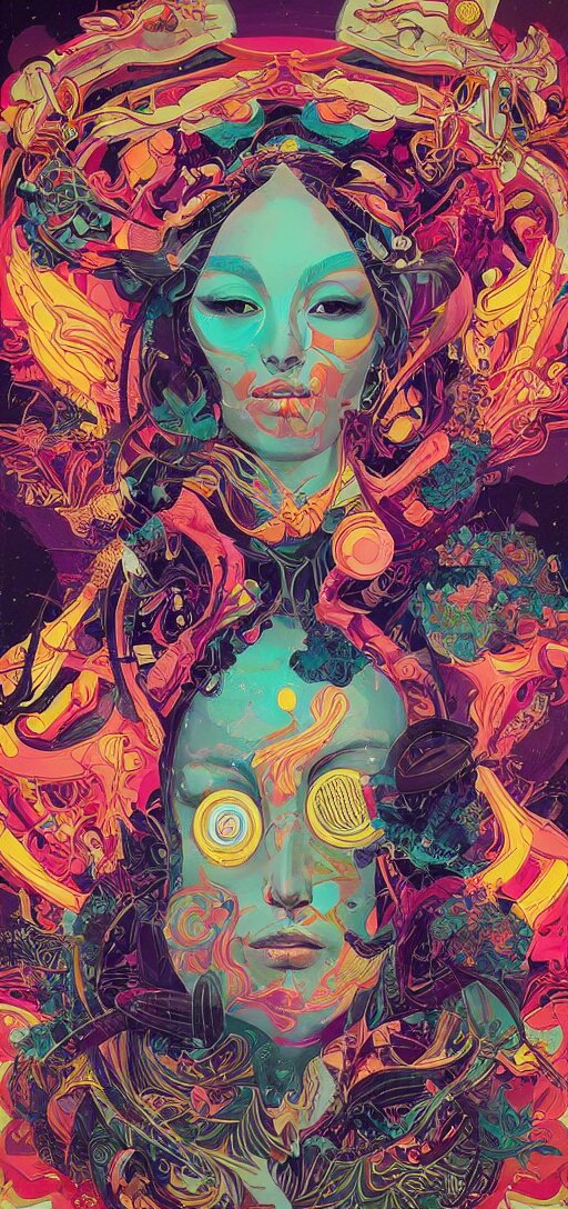 Tristan Eaton, victo ngai, peter mohrbacher, artgerm portrait of a global consciousness. psychedelic. neon colors