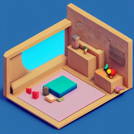 a simple cute 3 d object of the bed, isometric game, isometric art, centralised, mohamed chahin, blender cycles render, solid colours material, no background and shadows 