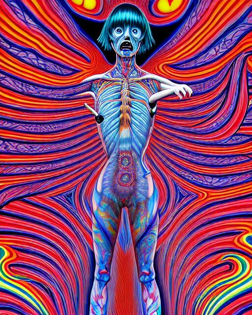 human spirit breaking away from the body, conjuring psychedelic background, part by shintaro kago, part by alex gray, ross tran, james jean, ultra realistic, highly detailed, 8 k, trending on artstation, symmetry 