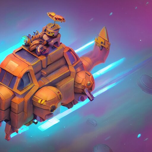 Isometric 3D Fantasy Cute and adorable pig Mecha space ship, Smooth 3D Illustration, soft render, Servando Lupini, Daniil Kudriavtsev, handpaint texture, Blender, 3DCoat H 648