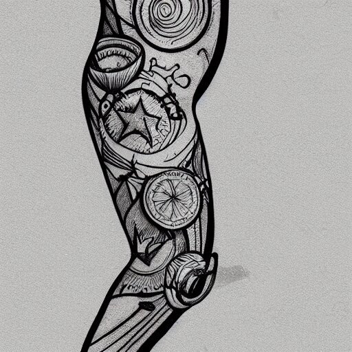 tattoo sketch in a leg of a sea, on a yellow canva, ornamental, line art, vector, 