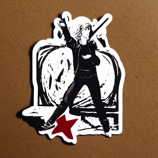 die cut sticker, molotov throwing revolutionary anarchist girl 