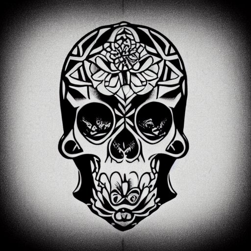 tattoo design, stencil, tattoo stencil, traditional, a world famous tattoo of a geometric skull with a galaxy coming out of the top of its head-s 100