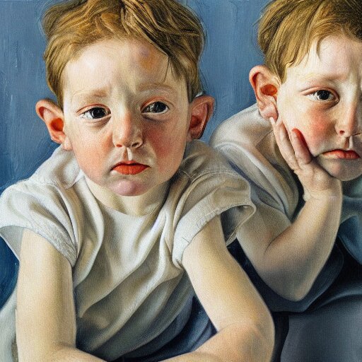 high quality high detail painting by lucian freud, hd, portrait of twins, photorealistic lighting 