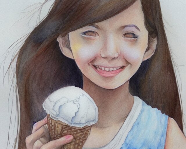 a girl with the ice cream watercolor colored pencil painting trending on artstation 