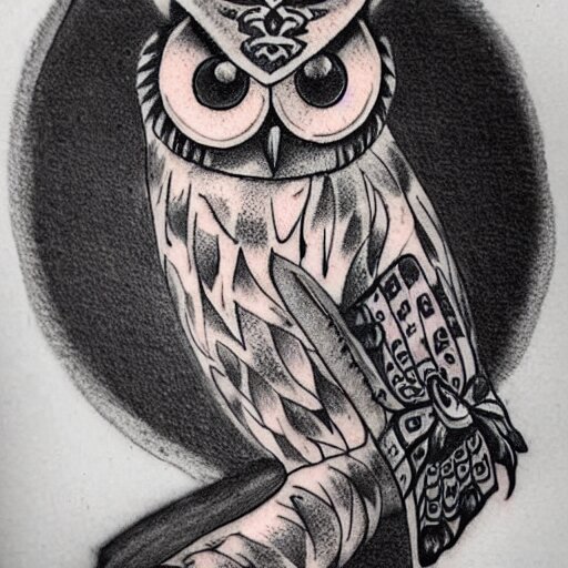 a tattoo sketch of an owl and a butterfly 