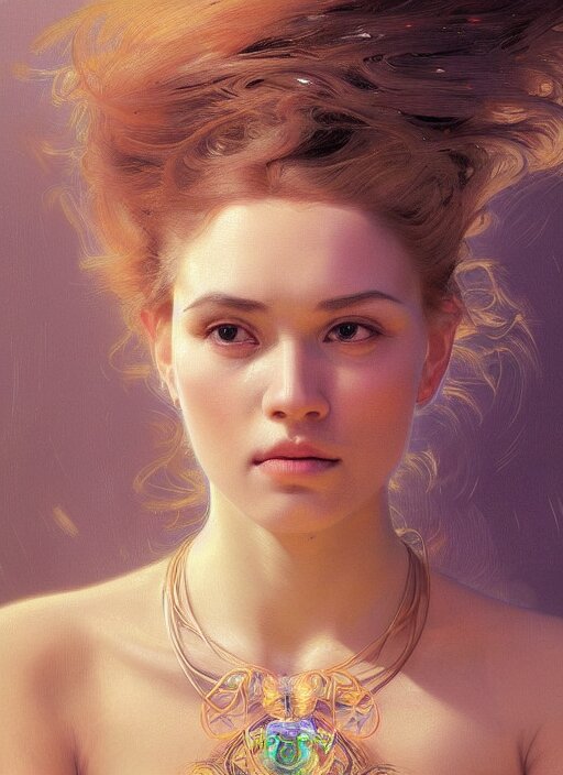 a highly detailed photo of very intricate female face portrait, futurism, rococo cyber neon lighting, detailed futuristic fibonacci jewelry, profile posing, hyper photorealistic, trending in pinterest, cinematic, 4 k ultra hd, by denis villeneuve tom anders zorn hans dragan bibin thoma greg rutkowski ismail inceoglu illustrated sand storm alphonse mucha 