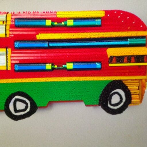 school bus made of pencils