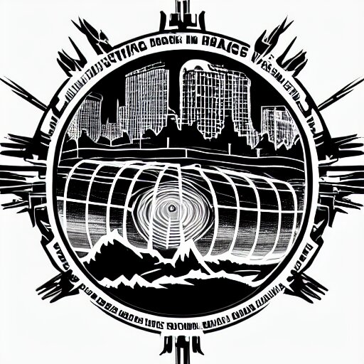 tattoo png logo of black hole rising above city, city destroyed by shockwave, black hole with accretion disс, digital art, vector logo, sticker, black and white, art by stefan koidl, brock hofer, marc simonetti 