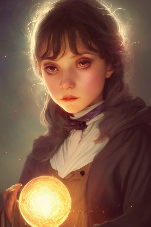 a cute wizard girl conjuring a lightening ball, character art portrait, anime key visual, official media, illustrated by tom bagshaw, wlop, william bouguereau, extremely detailed, 8 k, trending on artstation, cinematic lighting, beautiful 