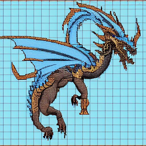 blueprint of a fantasy dragon pixel art - Arthub.ai