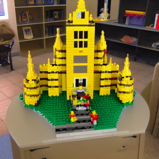 a huge yellow castle made out of lego, 90,