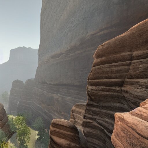 canyon in between mountains, unreal engine, high detail, realism, award winning, detailed lighting