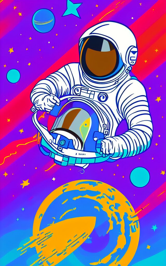 adobe illustrator vector graphics digital art of an astronaut printing in space, psychedlic monochromatic duoblend 