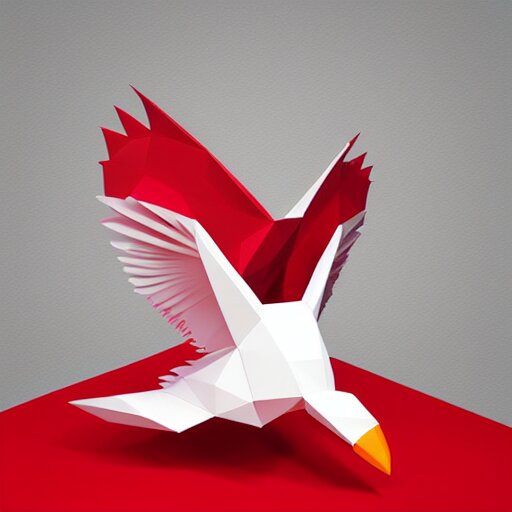 low poly, vector, white eagle icon, in a book, red background, cgsociety, artstation, octane render