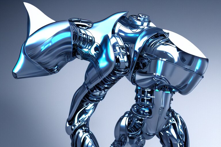 futuristic metal cybernetic!! dino!!! white blue grey, octane render, studio light, 