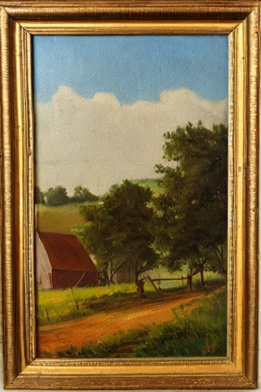 vintage oil painting of a farm landscape 