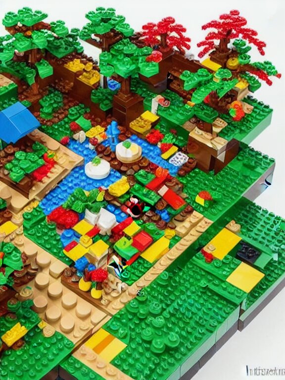 miniature isometric lego diorama of fruit forest 