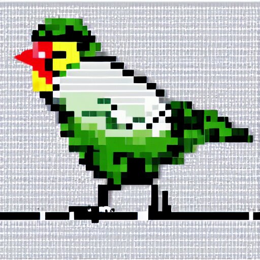 a bird with a hat in pixelart, white background 