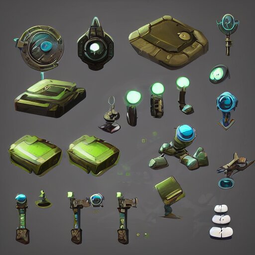 2d props concept game design assets sci-fi room components, modular