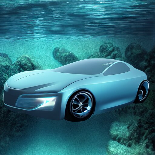 swimming car, underwater car, concept design, 8k, digital art