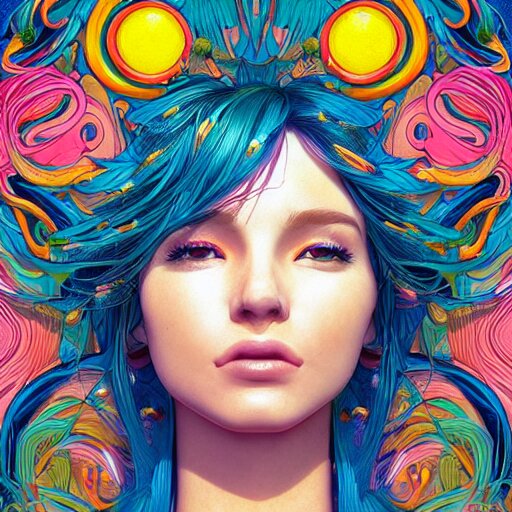 the face of a ridiculously beautiful and pretty woman partially made of onion rings of all colors looking up, an ultrafine detailed illustration by james jean, final fantasy, intricate linework, bright colors, behance contest winner, vanitas, angular, altermodern, unreal engine 5 highly rendered, global illumination, radiant light, detailed and intricate environment 