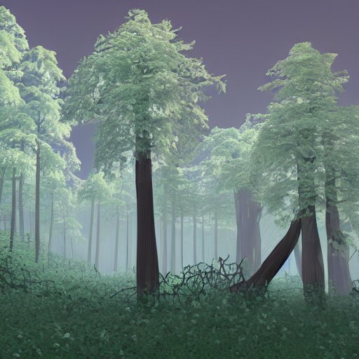 low poly landscape of a magical enchanted forest, digital render 