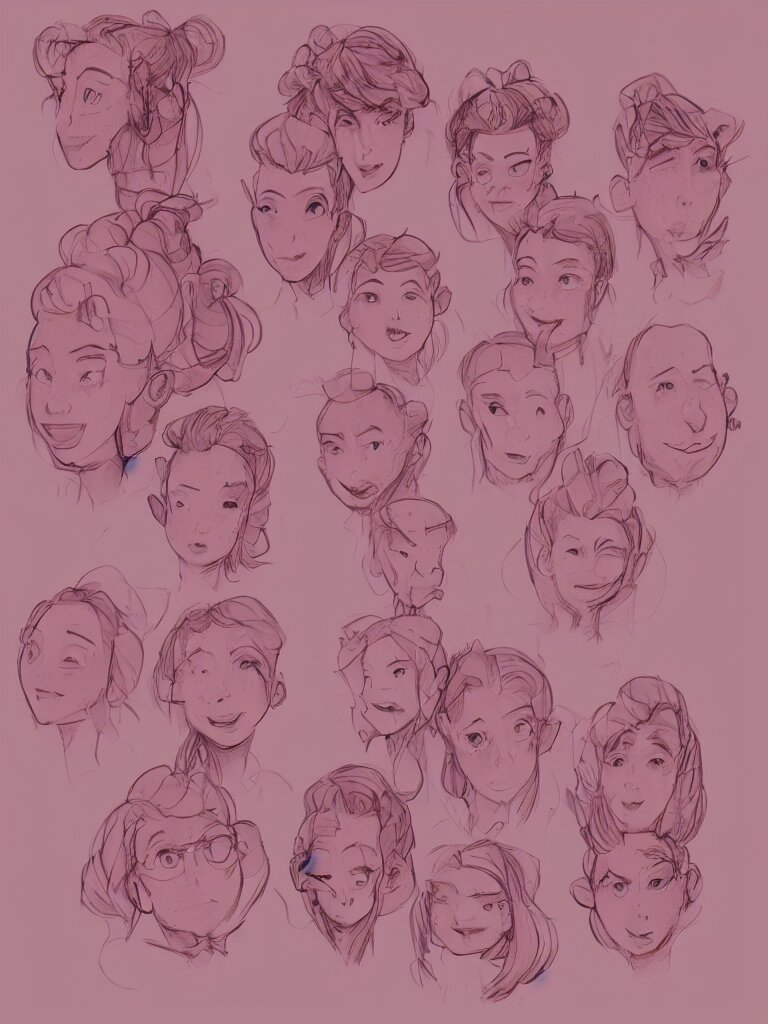 pink faces filling the page by disney concept artists, blunt borders, golden ratio, beautiful light 