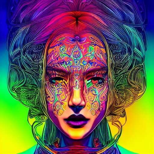 the head of a beautiful rainbow woman, an ultrafine detailed illustration by james jean, final fantasy, intricate linework, bright colors, behance contest winner, vanitas, angular, altermodern, unreal engine 5 highly rendered, global illumination, radiant light, detailed and intricate environment 