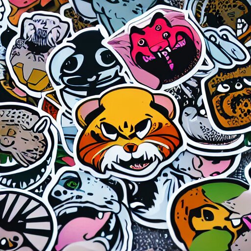 sticker illustration of angry animals 