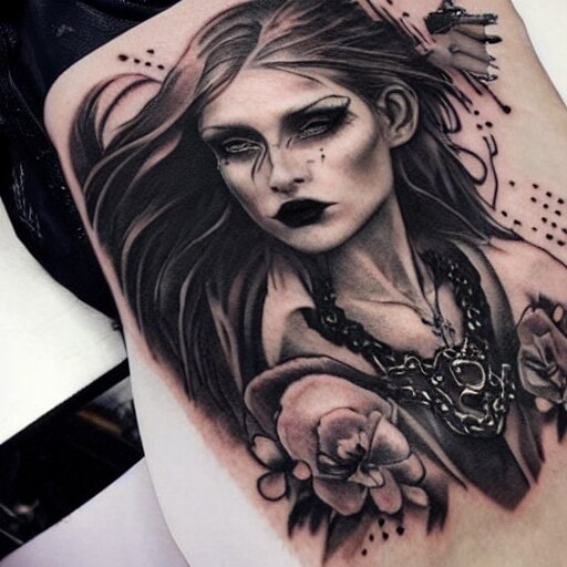 female tattoo artist in gothic tattoo studio, greg rutkowski 