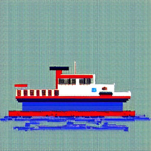 a ferry at the sea, 8 bit art 