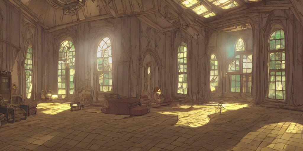 kingdom hearts twilight town mansion interior, nostalgic abandoned, sunlight streaming through the windows 