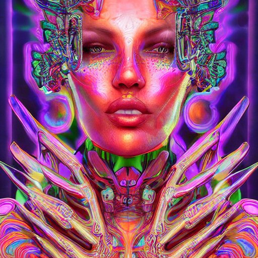 extremely psychedelic cyborg queen of lsd. intricate, elegant, highly detailed, photorealistic digital painting, artstation. 