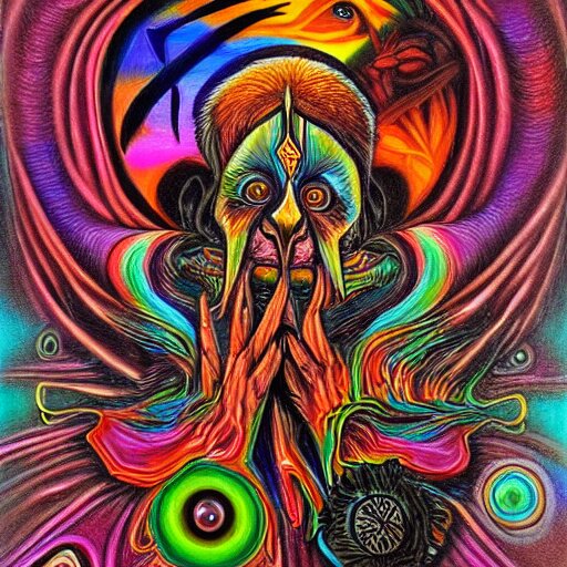 misanthropy, the hate for people, airbrush art, shamanic dmt art, by basuki abdullah 