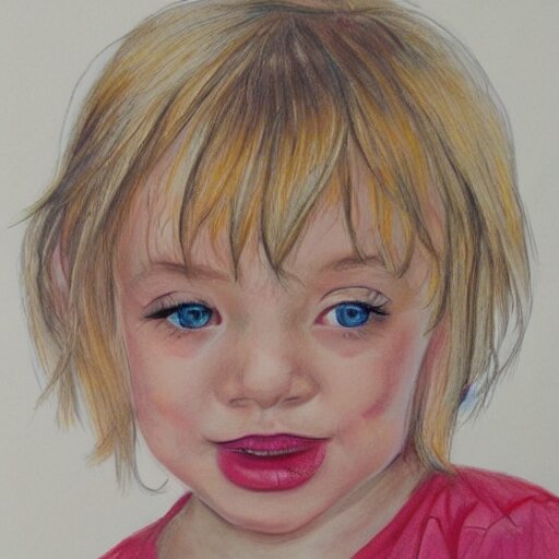 4 year old blonde girl with iphone colored pencil on white background by eloise wilkin 