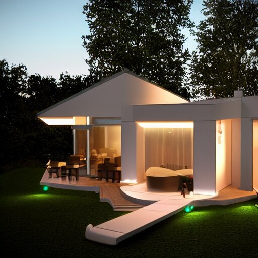 crystal ball with mini modern house with led strip lights inside it, octane render hyperdetailed, 