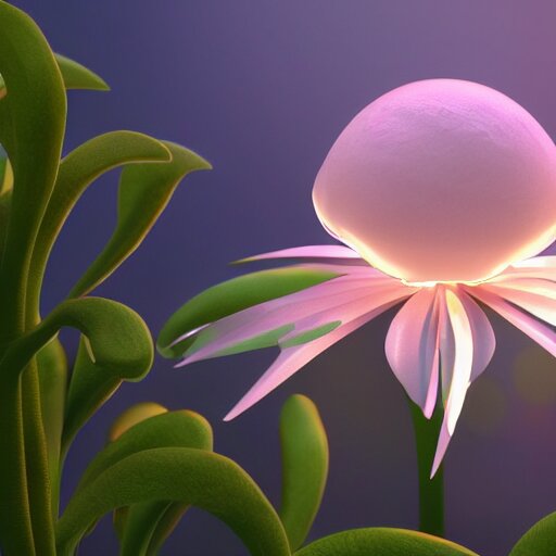 Luminescent flower blooming at twilight, realism, photorealism, f 3.5, photography, highly detailed, vray, volumetric lighting, unreal engine