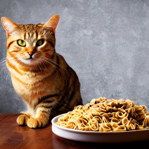 peanut butter and noodles on toast fat tabby cat watching over the food 