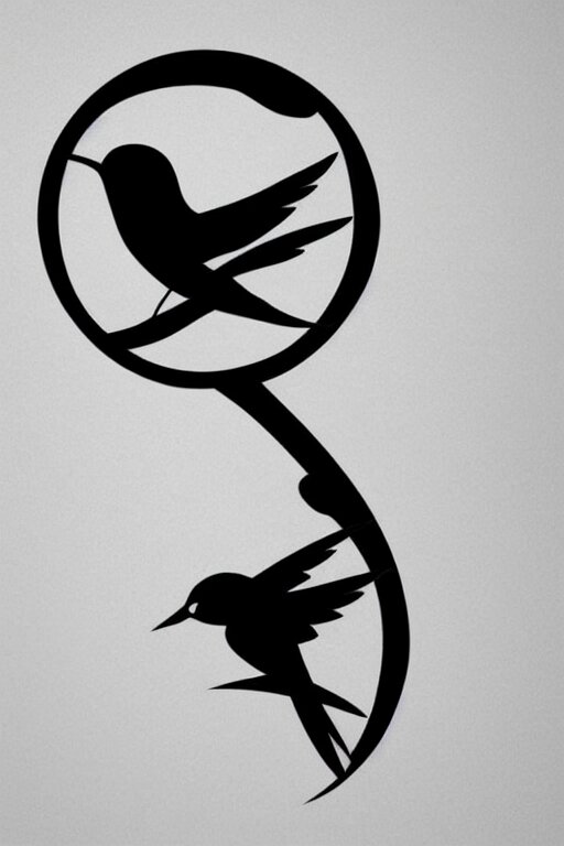 a beautiful swallow tattoo design of minimalist swallows flying into spherical lines and simple basic shapes, black ink, abstract logo, line art 