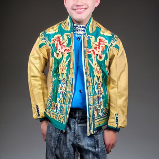 teenage Caucasian boy modeling malacca sultanate jacket