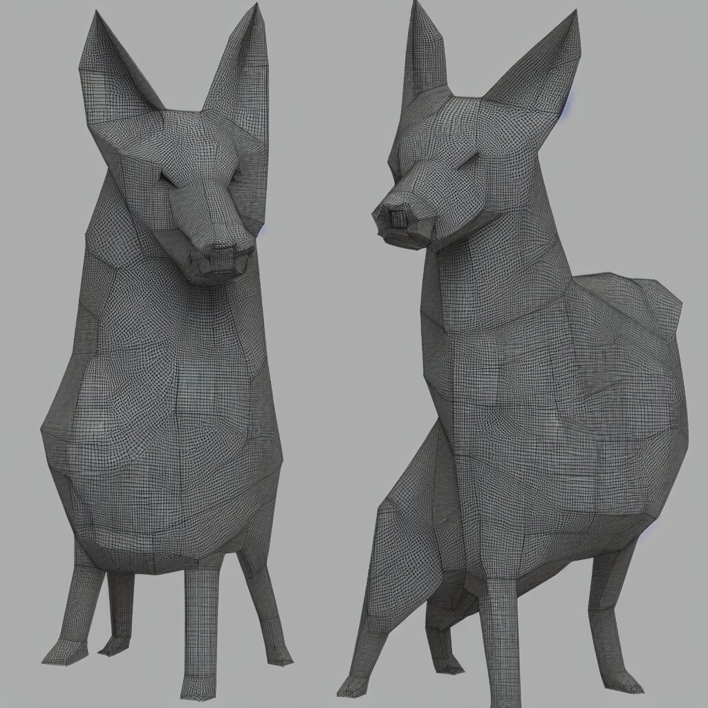 3 d rendering of paper japanese origami of simplified form of german shepherd, 2 d image 