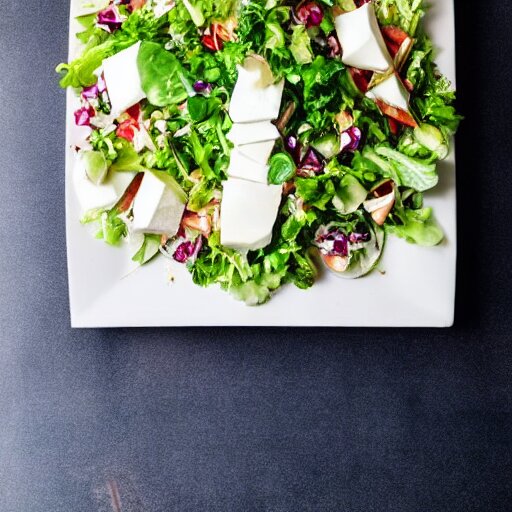 a giant salad that is bigger than a building, with mozzarella and a lot of sauce, culinary art photography, award winning photography 