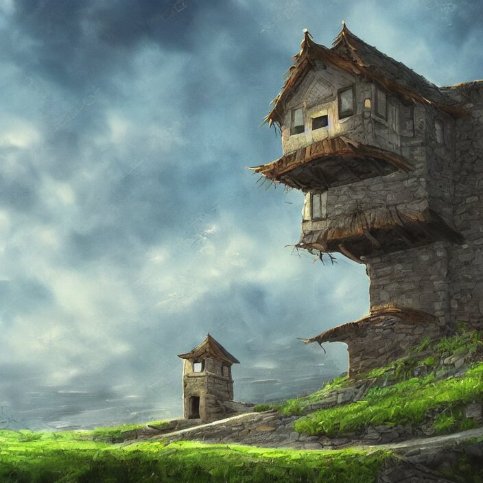 a building in a serene landscape, fantasy art 