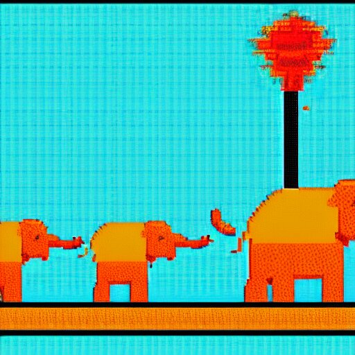 pixel art of elephants walking in the sahara desert 