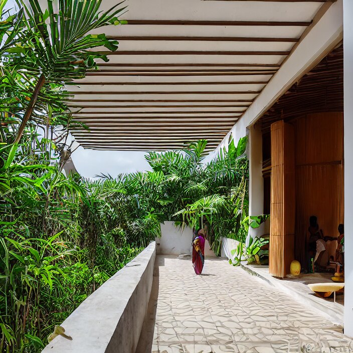 idyllic town house on a quiet street in lagos, tropical architecture with sun shading and pergolas, modernist african building, contemporary architecture, architectural photography, canon eos r 3, telephoto lens, sigma 5 0 0 mm f / 5, iso 2 0 0, 1 / 1 6 0 s, 8 k, raw, unedited, in - frame 