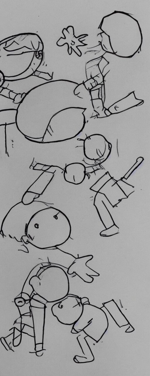 a child's simple drawing of playing with a friend, concept art, sparse layout 