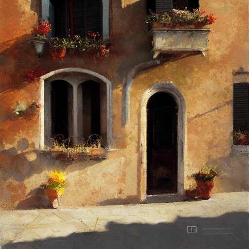 italian restaurant in venice, sunny, shadows, craig mullins 