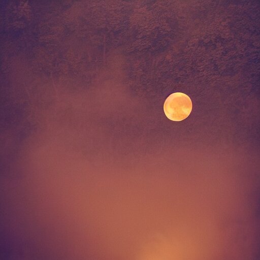 tattoo of owl flying at night through fog in the forest lit by the full moon 