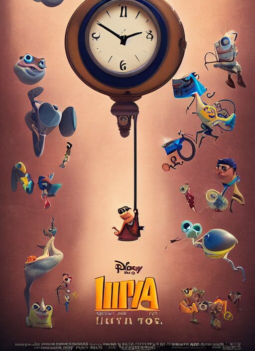 a poster of a pixar's movie about clocks, high definition, trending on artstation 